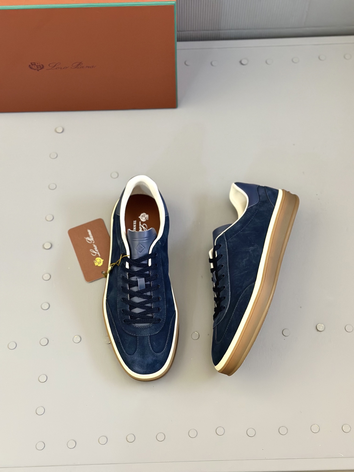 Loro Piana Men's Navy Blue Suede Leather Sneakers,Hand-stitched 6 i1743590578364 214 0 4
