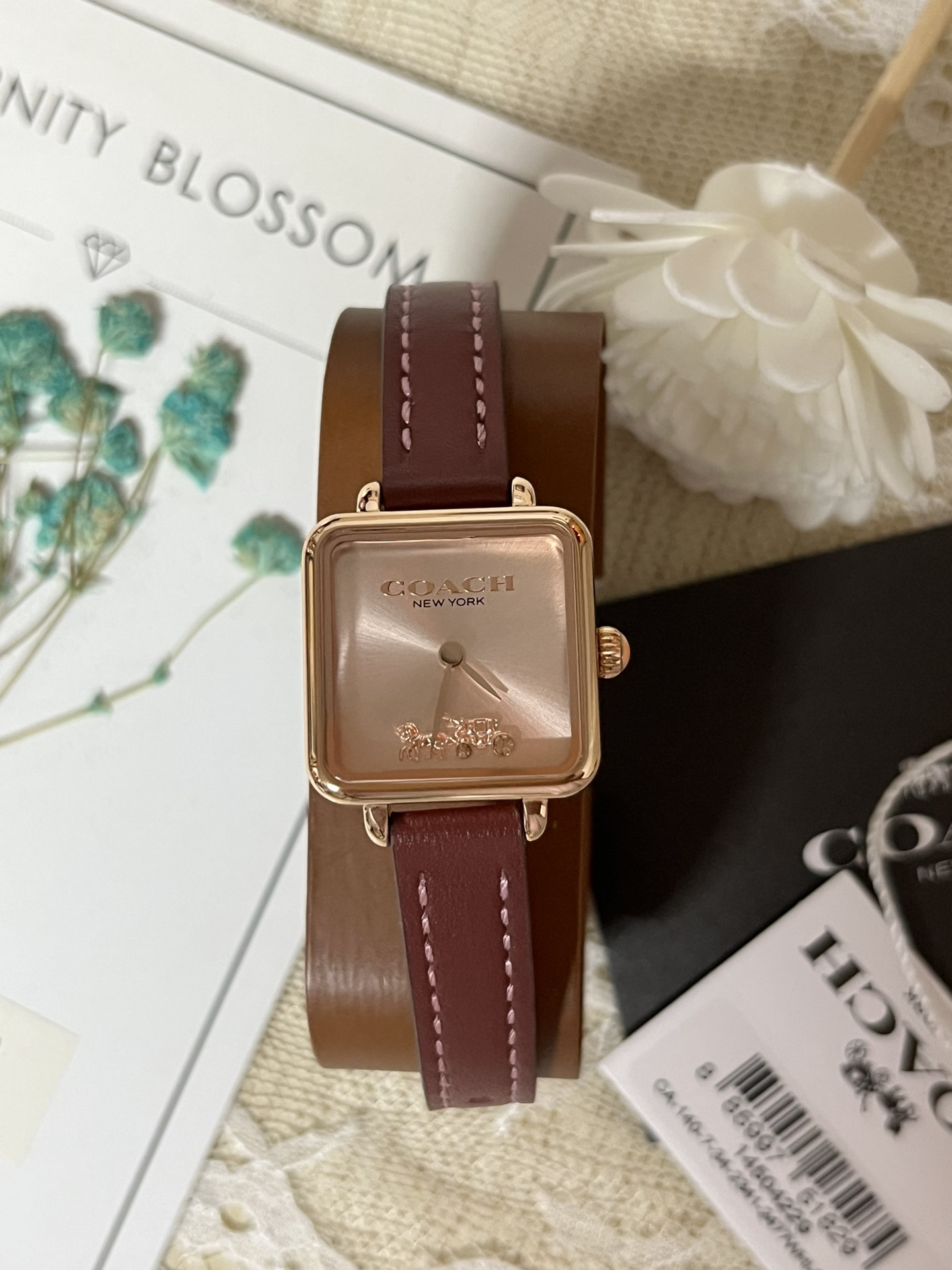 批💰180配盒
来咯[庆祝]来咯[庆祝]来咯[庆祝]请认准独家首发🔥🔥🔥COACH/蔻驰小方糖女士腕表，低调简约的时髦魅力，复古风时尚百搭，独具视觉美感、典雅而精致，轻奢又不失时尚潮范，方形简约日晖纹表盘配以简洁利落的流畅线条柔和而高级，以简约无数字表盘加以璀璨点缀的品牌马车图案，看似简约却不简单，令人一眼辨识毫不费力看起来就足够高级感满满，去掌握属于自己的节奏、张弛有度，日常通勤、度假聚会、随心随型演绎一种热爱生活 由内而外流露出时尚高级贵气之美，让你的风格极具辨识度也极具美感哦[玫瑰][玫瑰][玫瑰]真皮表带佩戴舒适柔软上手美美哒！30米生活防水，尺寸：22 mm,配专柜全套包装出货。