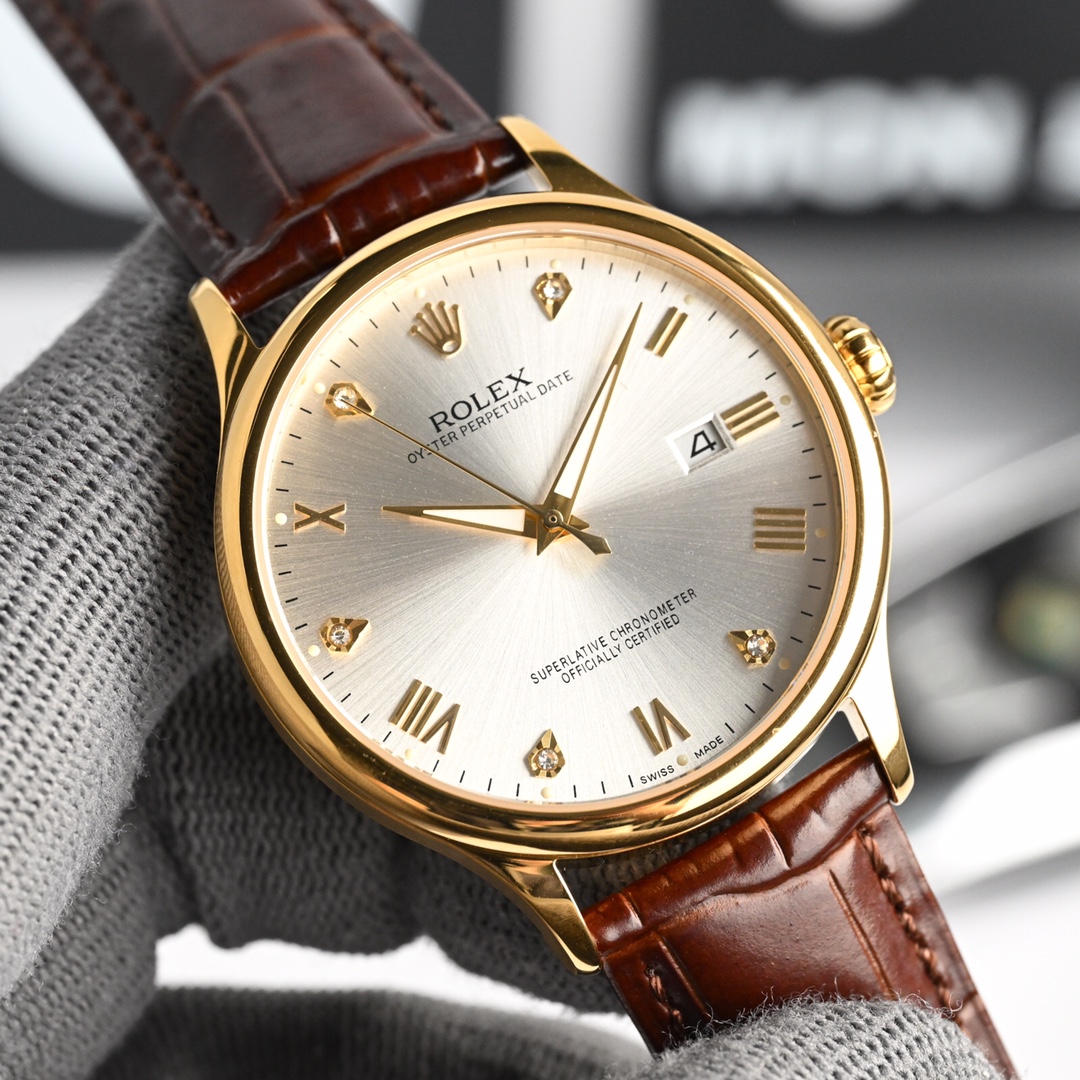 NO:393724,The new Rolex business watch is on the market!  Simple and elegant, business choice!  The watch is equipped with an original imported ultra-thin movement with a vibration frequency of 28,800 times per hour, stable performance and zero rework!  The case uses 316 stainless steel, sapphire glass mirror, paired with an Italian leather strap, a unique pumpkin handle, a diameter of 40 mm, super waterproof, simple and atmospheric, high-end quality, suitable for all kinds of business occasions!  ,,rolex19860909新款劳力士商务腕表火爆上市！简雅大方,商务优选！该表搭载原装进口超薄机芯,每小时振频28800次,性能稳定,零返修！表壳 釆用316 精钢,蓝宝石玻璃镜面,搭配意大利真皮表带,独特的南瓜把的,直径40 mm,超强防水,简洁大气,高端品质,适合各种商务场合！,,rolex,Watch