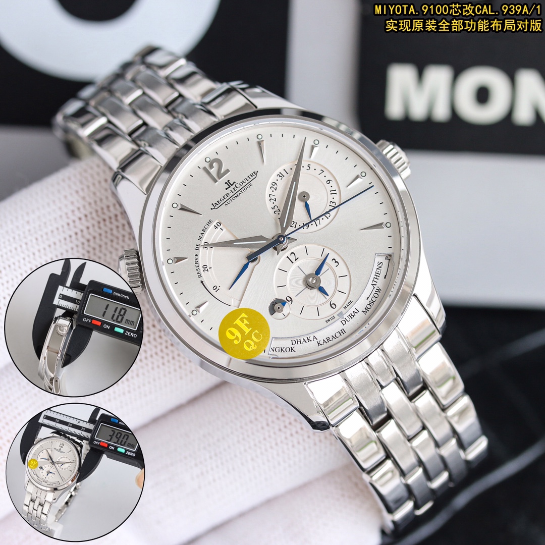 NO:393716,[9F Factory New Product] Jaeger-LeCoultre Geographician Q1428421 Today's key recommendation is that the watch size is 39mmX11.8mm. With rich Jaeger-LeCoultre's reproduction experience, it perfectly restores the charm and details of the case, and controls the thickness consistent with the original version. [Technical Breakthrough] (the upgraded version is more stable than before) uses the stable performance Japanese MIYOTA core to change to Jaeger-LeCoultre CAL.939A/1 movement to realize all original functions - including hour, minute, second, double time, date, day and night display, world time display and power reserve display!  [Original steel belt mold opening] Details 1.1 replica, welcome to appraise and evaluate!  ,jaeger-lecoultre19860909【9F Factory 新品】积家大师地理学家Q1428421 今日重点推荐,腕表尺寸39mmX11.8mm,凭借丰富的积家复刻经验,完美还原表壳神韵和细节,将厚度控制的与原版一致.【技术突破】（升级版比之前更加稳定）采用性能稳定的日本MIYOTA.芯改积家CAL.939A/1型机芯,实现原装全部功能——包括时分秒,双时,日期,白天黑夜显示,世界时显示还有动力储存显示！【钢带正品开模】细节1.1复刻,欢迎大家鉴定评测！,,jaeger-lecoultre,Watch