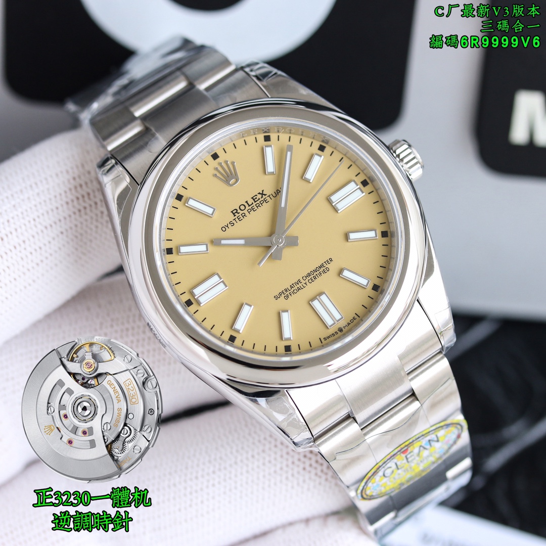 NO:389006,Clean Factory/C Factory Oyster Perpetual 126000 The latest three-color literal arrival yellow blue purple movement shipped. Check the watch code 6R9999V6 comes with NFC induction card, three-code combined diameter 36mm-41mm watch button 5ZS, oblique edges and corners, full details, using a positive integrated movement!  The first-speed movement has no calendar neutral position, the literal color and the original color have no color difference, and is grinded with a beveled Ding design. The top-level technology printing technology in the literal industry, the original uniform super three-dimensional pointer has no burrs, and nine original color dials are available!  Top-notch workmanship, excellent quality!  Deep restore, similar to Zp to up to 98!  Together, 'One and Forever' This time, the 36mm-41mm constant movement is equipped with a movement, which is completely one-to-one with a mold opening. Then there is a comparison of authenticity and falsehood. All accessories are very similar, especially Tiffany Blue, which costs nearly 200,000 yuan to disassemble one-to-one. Familiar watch friends know that the price of the same silver-faced authentic product is only about 50,000 yuan, but Tiffany Blue was once priced to 200,000 yuan due to the special color matching. Clean's pursuit of details is obvious to everyone. The logo on the buckle is also a major breakthrough in craftsmanship. CNC engraving, regular shape and bright light treatment on the inside. Luminous powder uses original SL  Blue luminous powder, so it is accompanied by roughness and black spots to special features. Watch friends who have played or seen it should not be too unfamiliar with it. This is already a unique attribute of Rolex. Identify the latest watch code of Factory C 6R9999V6, three-code in one, with NFC sensing card, diameter 36mm-41mm, the latest watch button code 5ZS, quality assurance, tiffany, rolex19860909clean厂/c厂 蚝式恒动126000 最新款三色字面到货 黄色 蓝色 紫色机芯出货 认准腕表编码6R9999V6附带NFC感应卡,三码合一直径36mm-41mm腕表扣码5ZS,斜边凌角边面钉,细节拉满 采用正一体机芯！一档机芯没有日历空档位,字面颜色和原装没色差,采用斜角丁设计精工打磨,字面业内顶端技术印刷技术,原装一致超立体指针无毛边,九种原装彩色表盘可选！ 顶级做工,品质超绝！ 深度还原,与Zp相似高达98！一起“一劳永逸” 本次36mm-41mm恒动搭载机芯 完全一比一开模 随后附上真假对比 所有配件相似度极高,特别是蒂芙尼蓝色 花费近20w元一比一拆解 .熟悉的表友都知道,同款银面真品价格才5w左右,但是蒂芙尼蓝因为配色的特殊性 价格一度被炒到20w+ clean对于细节的追求大家有目共睹.表扣上的logo也是工艺的一大突破.cnc雕刻,形状规整 并且内侧伴有亮光处理. 夜光粉使用原厂sl blue夜光粉,所以伴随粗糙以及黑点到特殊性.玩过或者见过的表友应该都不会太陌生.这已经是劳力士特有的属性.认准C厂最新腕表编码6R9999V6,三码合一,附带NFC感应卡,直径36mm-41mm,最新腕表扣码5ZS,品质保证,,tiffany,rolex,Watch