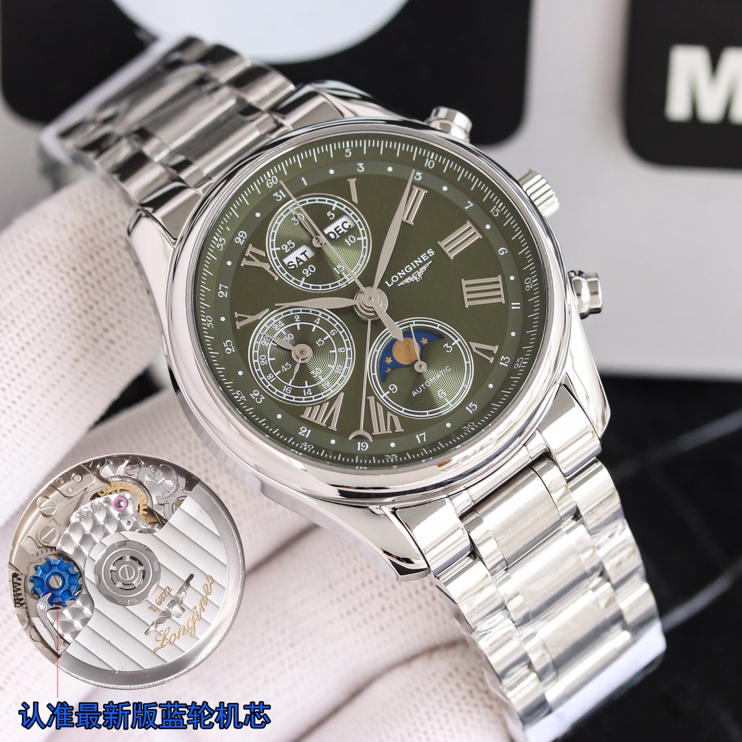 NO:394100,New ceiling LONGINES  Longines L2.773.4 Eight-pin Moon-phase Multifunctional Machinery [Movement] is equipped with 7751 exclusive blue steel wheel fully automatic mechanical movement to original L2.687.5 latest hollow automatic hammer, upgraded and improved version technology is very stable, power reserve is up to 48 hours [Case] ​​'Hammer-pressed' 316L stainless steel. Size 40MM. After being engraved by computer CNC CNC, ultra-precision waterproof depth meters [Literal] pointer adopts quenched steel blue, gold-plated moon phase disc, the first time to use original mold opening, custom-made correction original display concave and convex feeling is also consistent with the original details [Watch strap] 316L stainless steel is cut and polished and then hand-matched, and the degree is no dead corner 0 scraper. The real thing is exquisite, weight, strong and durable, so the actual thing is absolutely excellent. (Give a set of calf belt and original belt buckle, black brown for you to choose), longines, cowhide19860909全新打造天花板 LONGINES 浪琴L2.773.4八针月相多功能机械【机芯】搭载7751独家蓝钢轮全自动机械机芯改原装L2.687.5最新镂空自动锤,升级改良版技术十分稳定动力储备高达48小时【表壳】“锤压式”316L精钢.尺寸40MM.后经电脑CNC数控雕刻超精密防水深度米【字面】指针采用淬火烧钢蓝,烫金月相盘,首次采用原装开模,定制修正原装显示凹凸感也同正品一致细节【表带】316L精钢经切割工艺后散件打磨再手拼而成度无死角0刮手.实物精致有重量结实耐用到手实物绝对超赞.（赠送小牛皮带和原装皮带扣一套,黑色棕色任君挑选）,,longines,cowhide,Watch