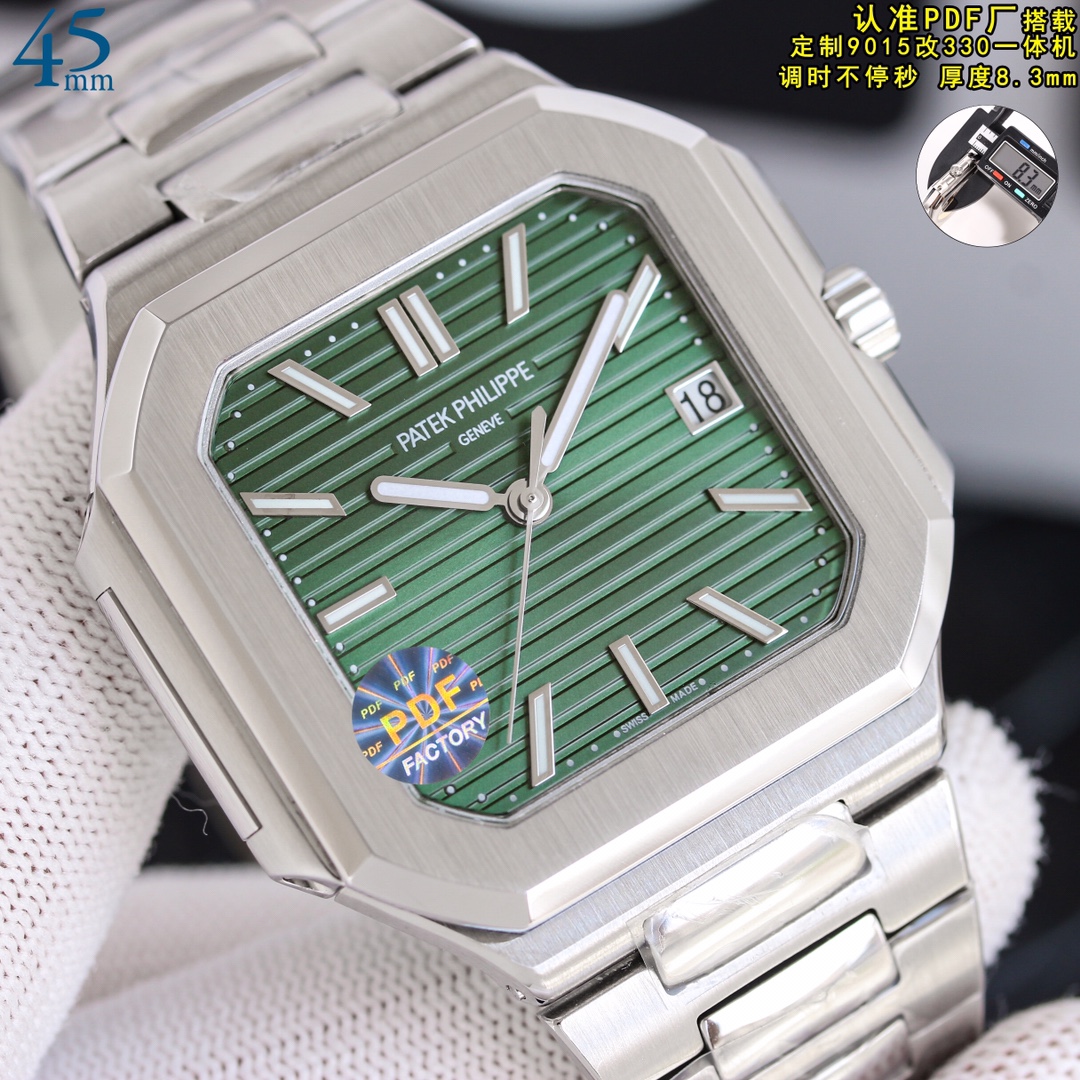 NO:386384,PDF FactoryV2 version of the all-in-one machine real-winding gear movement, and when adjusting, you can identify the right balance movement, with a thickness of 45mm 8.3mm. Patek Philippe launched a new series of CUBITUS (5821 watch-watch) Highlights and features 1 movement: equipped with custom modified Cal.26-SC. Realizes real-one machine, with a constant second and when adjusting, and when adjusting, the balance position is the same as the genuine product, and is automatically wound movement. 2 steel belt: 316L custom-grade ergonomic strap, new buckle style. 3 case: 45mm thickness is only 8.3mm, which is the diagonal length of the case (that is, 10 points to 4 points), and the 40 mm thickness is 8.5mm. Because the case is approximately square, the width of the upper and lower sides will be less than this value, so the visual effect is not very large. Please identify the PDF details.  In terms of matching, 5821, it is a sports-style watch, and it is also possible to wear formal wear and casual styles in daily life.,,patek philippe19860909PDF FactoryV2版本一体机真上链齿轮机芯,及调时不停秒,认准对版摆轮机芯,45mm厚度8.3mm.百达翡丽重磅推出新系列CUBITUS（5821腕表-腕表） 亮点特色1机芯:搭载定制改Cal.26- SC.实现真齿轮一体机,及调时不停秒,调时不停秒,摆轮位置均与正品一致,自动上链机芯.2钢带:316L定制级人体工程学表带,新扣款式.3表壳:尺寸45毫米厚度仅8.3mm,为表壳对角线长度(即10点位至4点位),尺寸40毫米厚度8.5mm,因为表壳近似于方形,上下边的宽度会小于这一数值,所以视觉效果并不是很大.请认准PDF细节. 搭配上,5821,属于运动风格腕表,日常搭配正装和休闲风格也可以.,,patek philippe,Watch