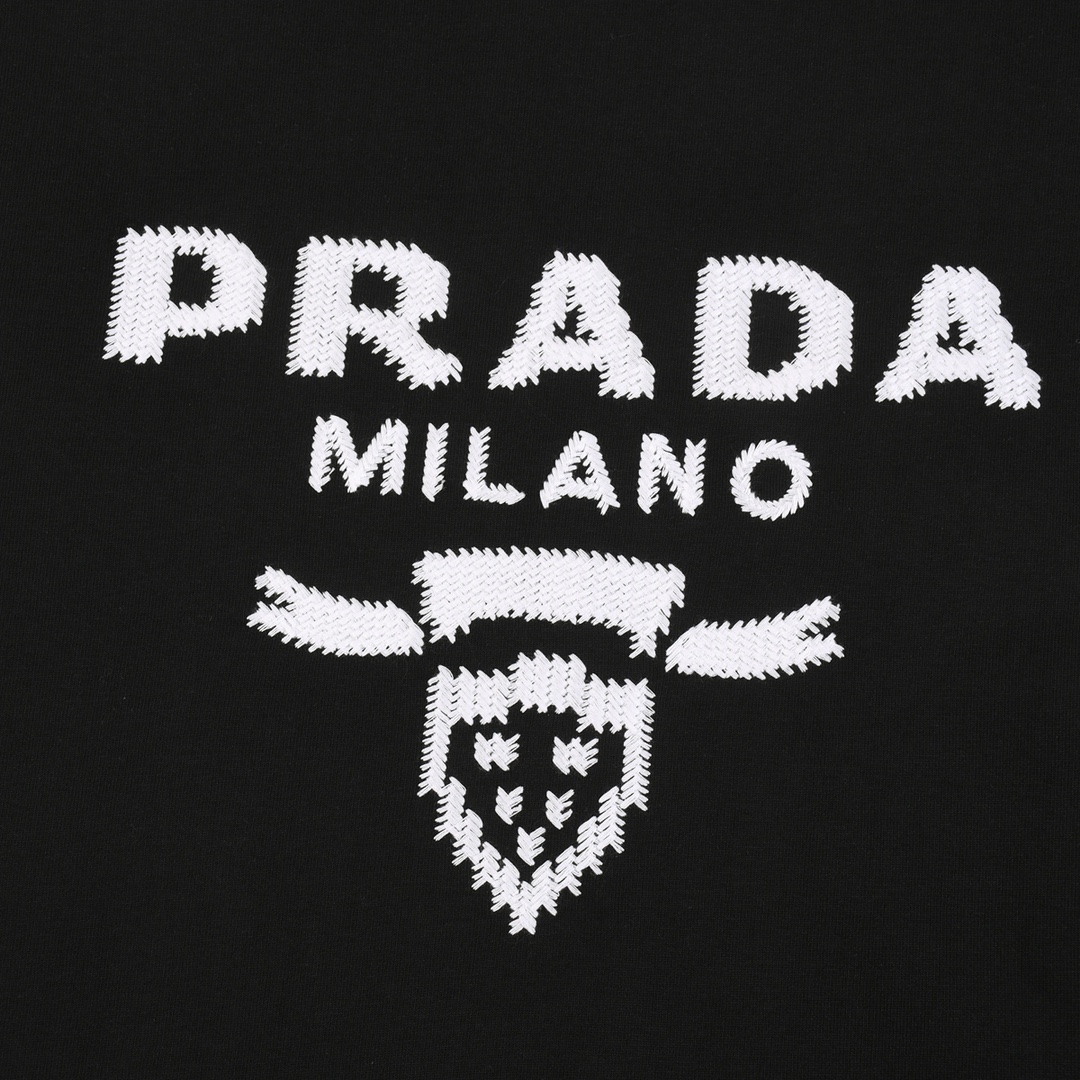 PRADA 普拉达针织绣花标识短袖T恤