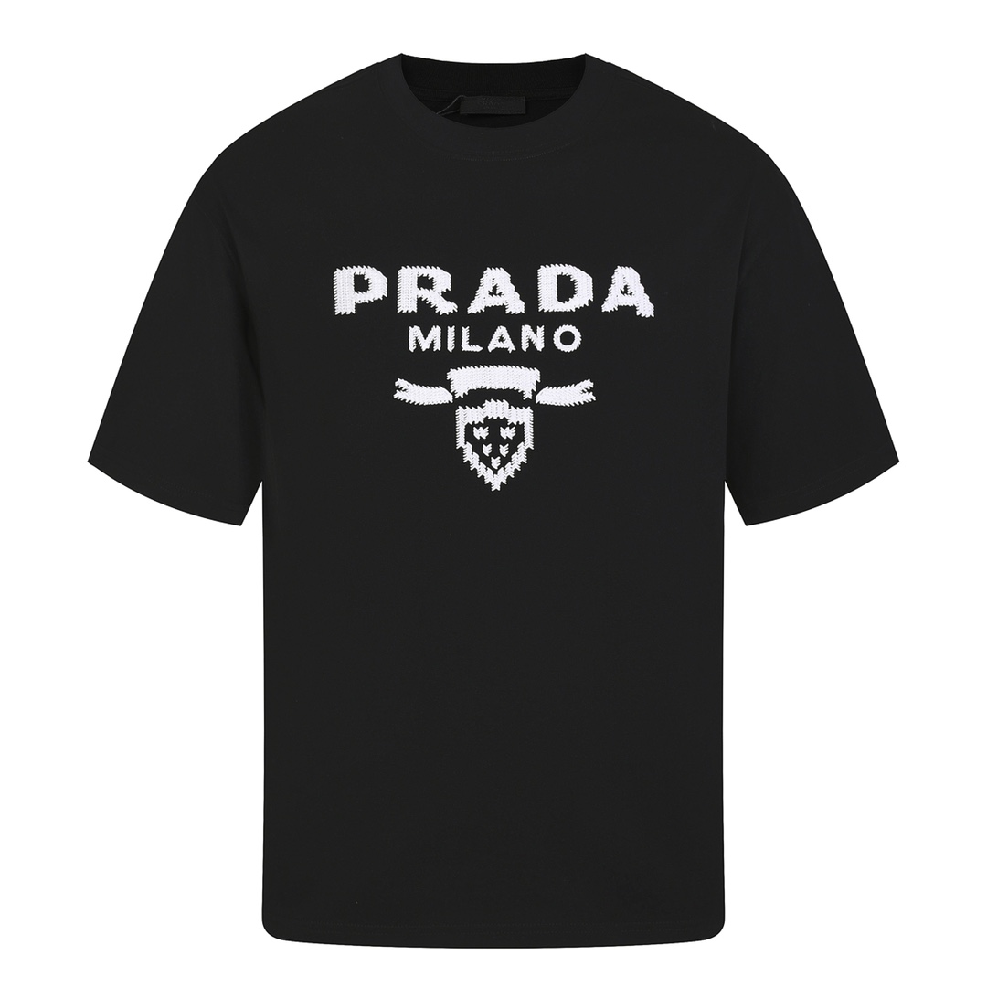 PRADA 普拉达针织绣花标识短袖T恤