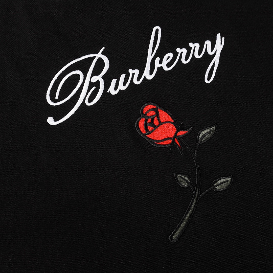 Burberry 巴宝莉玫瑰花立体万针绣花工艺短袖T恤