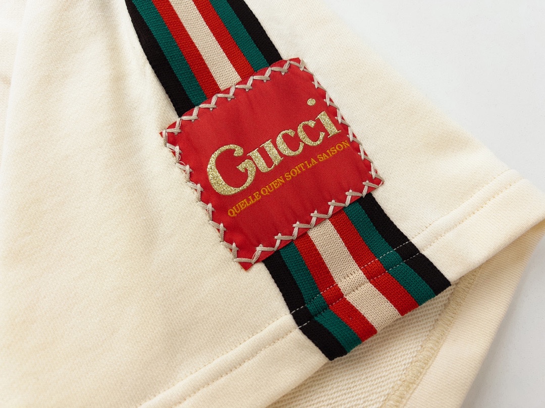 古驰/Gucci 侧边字母Logo织带红绿条纹绣毛圈五分短裤