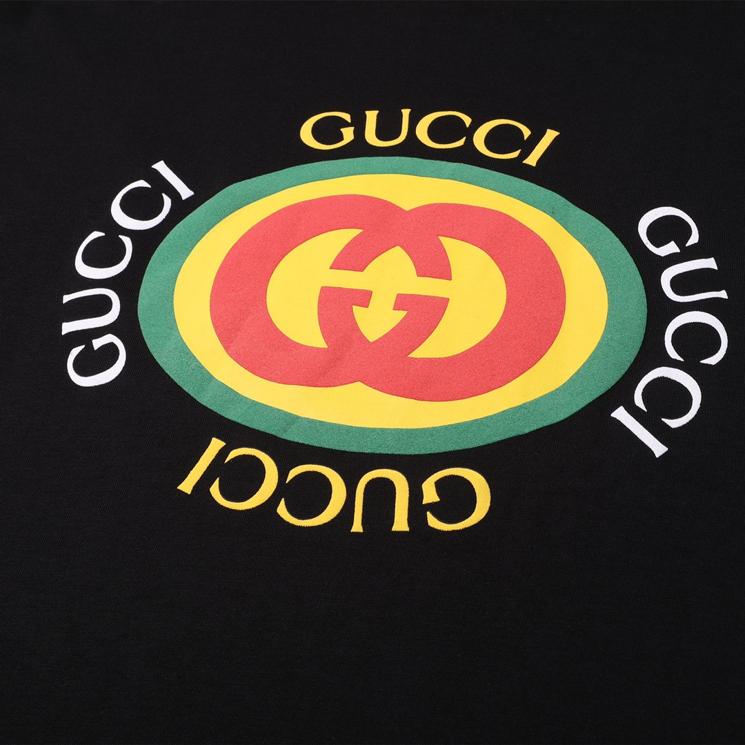 140 GUCCI 24ss口织带发泡绒棉短袖T恤