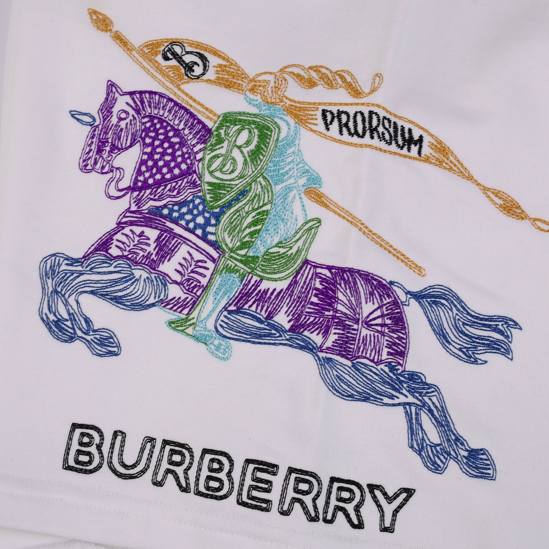 Burberry/巴宝莉24ss彩色线条战马骑士刺绣短袖