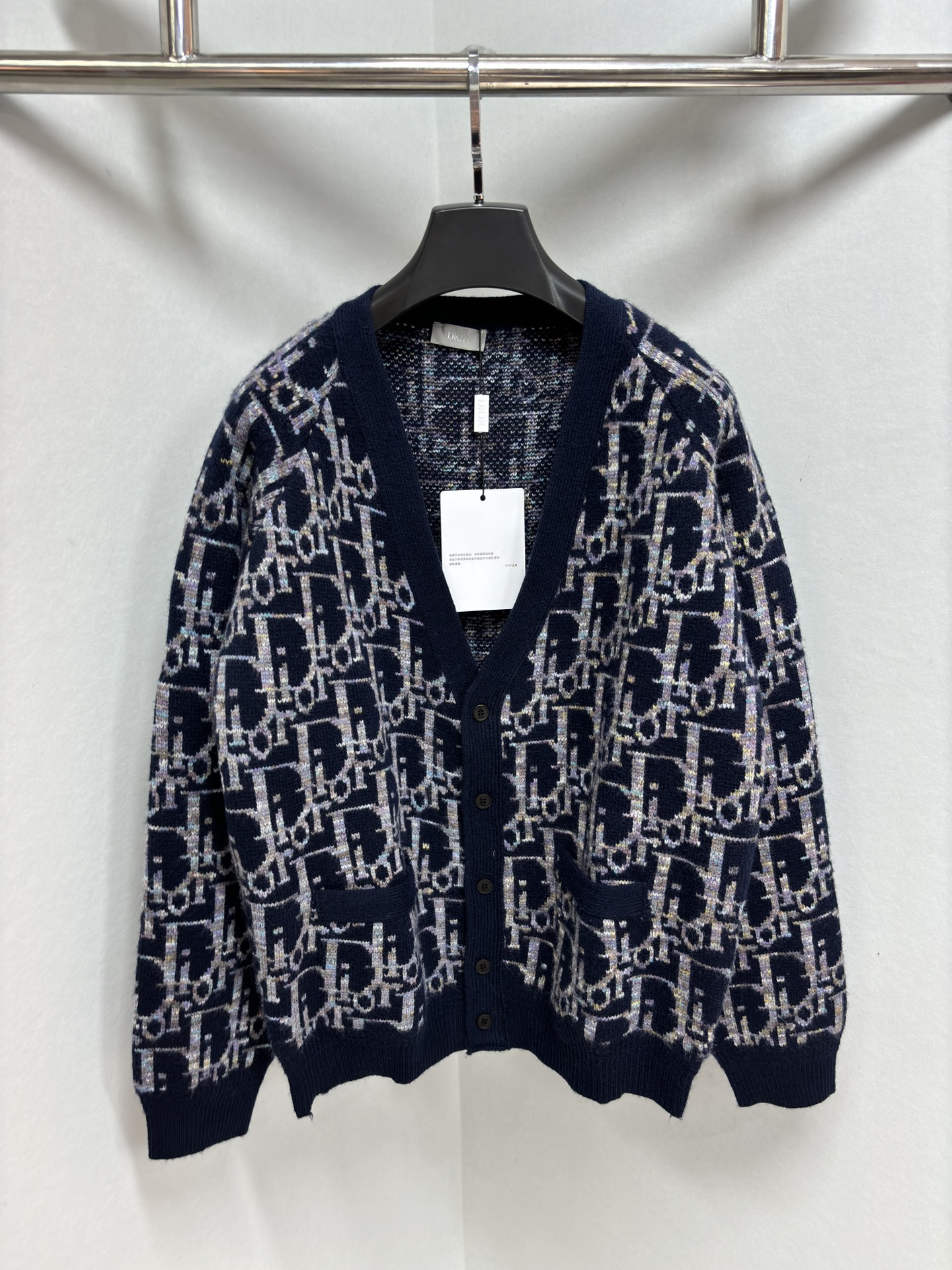 Dior 7 Star
 Clothing Cardigans Luxury Shop
 Blue Dark Printing Unisex Knitting Fall/Winter Collection Oblique Long Sleeve