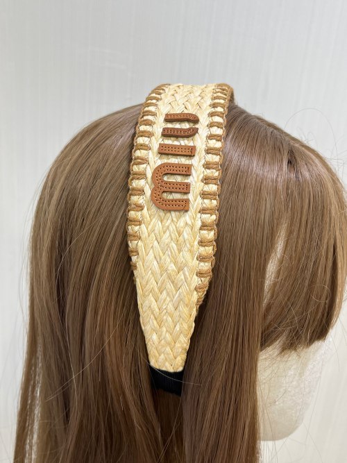 Miu Miu Raffia Headband with Leather Logo, Summer Style Hair Accessory 1 Miu Miu Raffia Headband with Leather Logo, Summer Style Hair Accessory