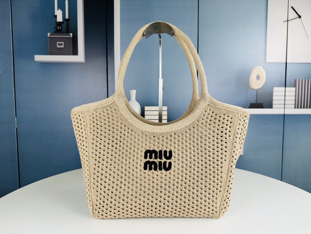 MiuMiu Bags Handbags Black Blue White Openwork Cotton Linen Raffia Weave Summer Collection Mini