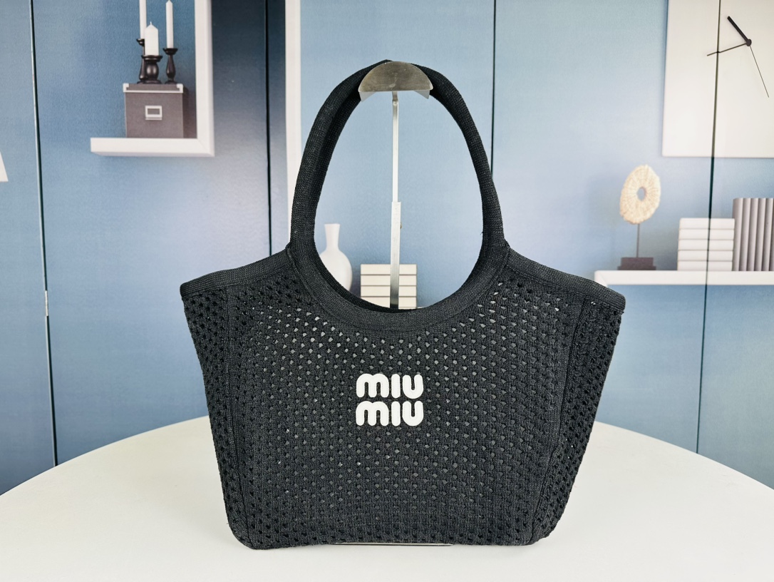 MiuMiu Bags Handbags Black Blue White Openwork Cotton Linen Raffia Weave Summer Collection Mini