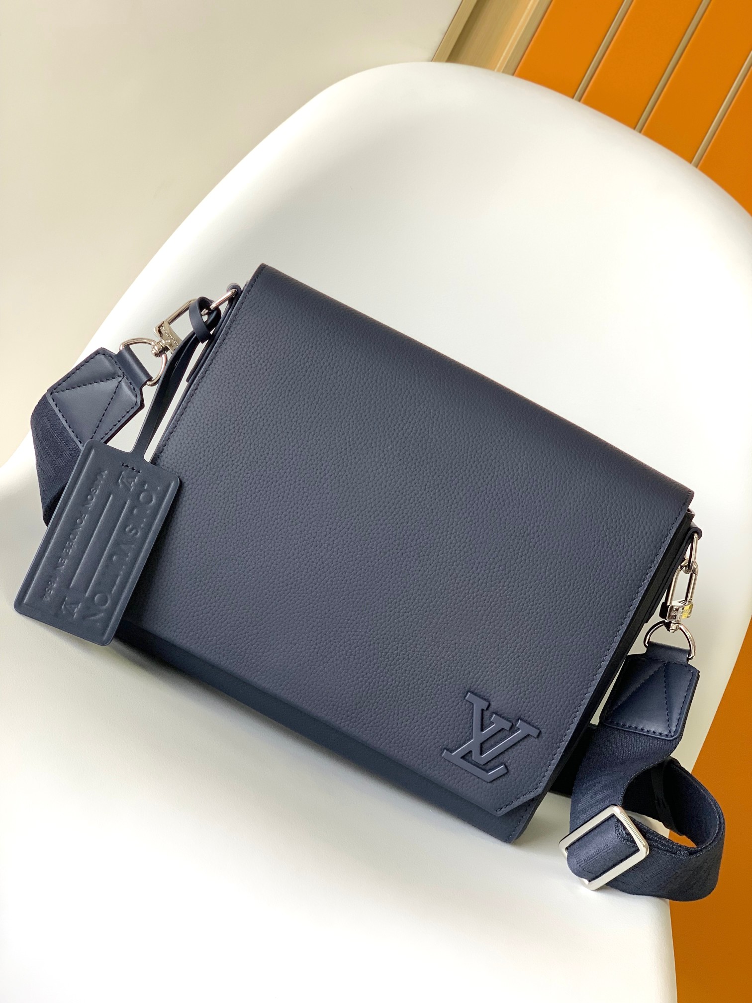 Louis Vuitton Messenger Bags Black Blue Cowhide Fabric M21363