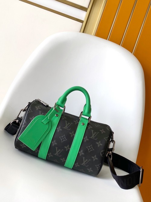 Louis Vuitton Keepall 25 Monogram Eclipse Reverse Canvas Handbag, Green Trim 1 Louis Vuitton Keepall 25 Monogram Eclipse Reverse Canvas Handbag, Green Trim