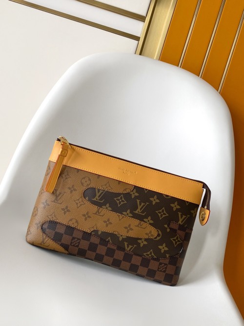 Louis Vuitton Pochette Voyage Souple Monogram Shadow Leather Clutch Brown 1 Louis Vuitton Pochette Voyage Souple Monogram Shadow Leather Clutch Brown