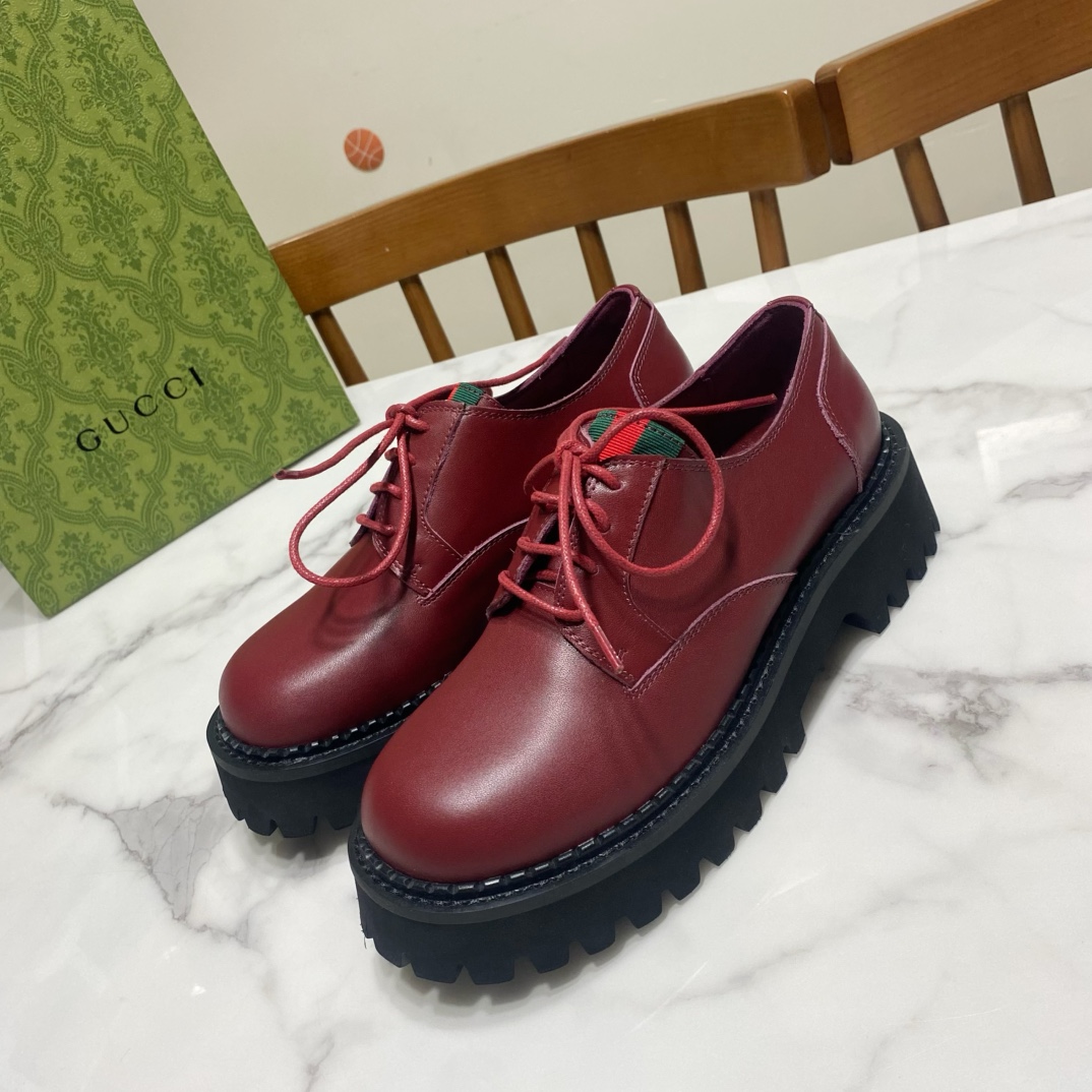 Gucci Shoes Loafers Burgundy Red Cowhide Sheepskin