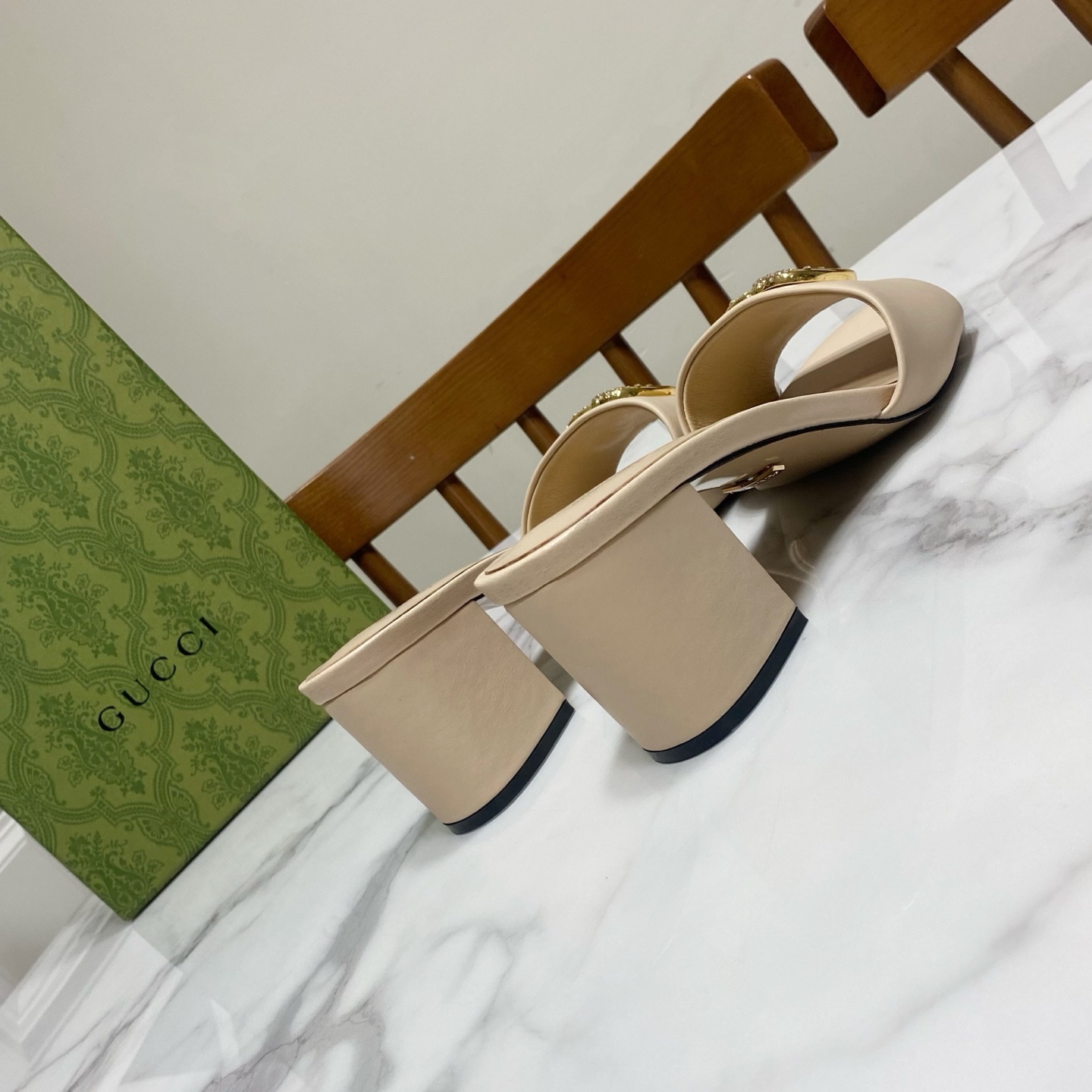 Gucci Women's Beige Leather Mules with Crystal GG Logo and Block Heel 5 i1736457461778 1872 0 2
