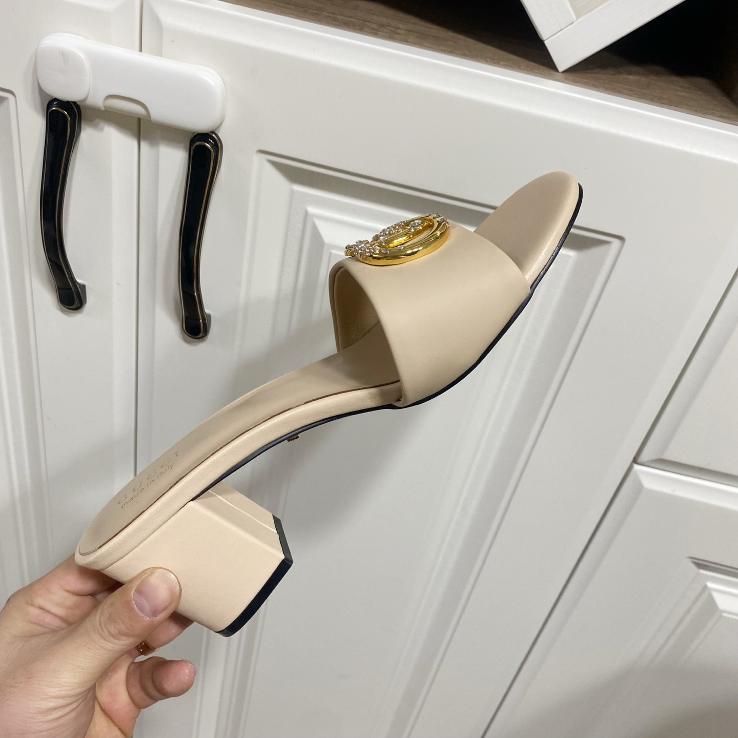 Gucci Women's Beige Leather Mules with Crystal GG Logo and Block Heel 10 i1736457462160 7441 0 8