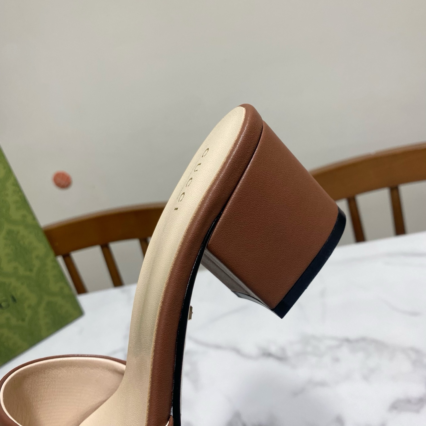 Gucci Women's Brown Leather Mules with Crystal GG Hardware, 6CM Heel 6 i1738477196392 7867 0 4