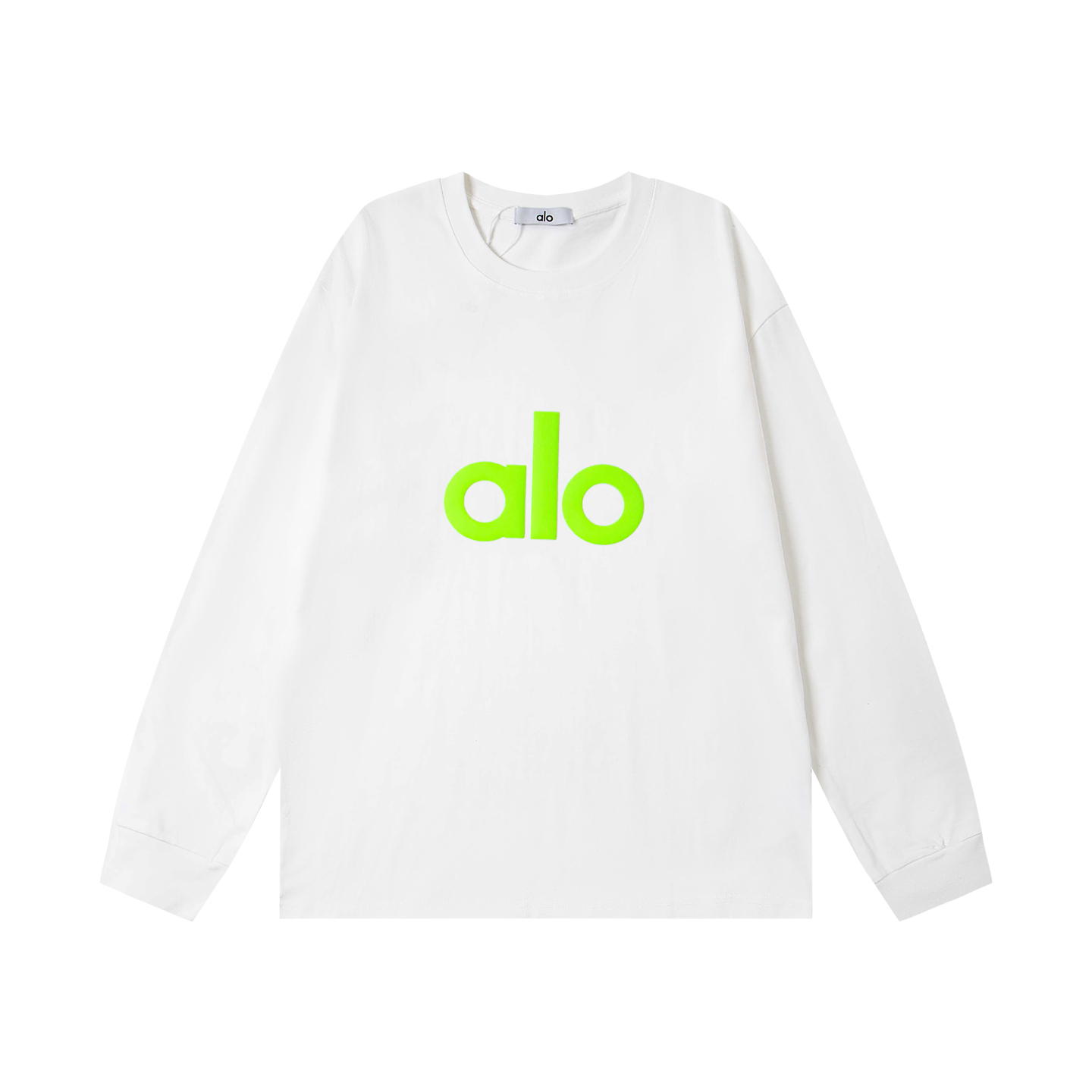 P79💰
美国洛杉矶Alo25ss胸口立体发泡印花男女同款宽松长袖T恤
颜色：白黑 白粉  白玫红 白黄 白绿
         黑白  黑粉 黑玫红 黑黄 黑绿


尺码：S-2XL
S :    胸围100    衣长68   肩宽51    袖长55 
M：  胸围106    衣长70   肩宽53    袖长55  
L :    胸围112     衣长72   肩宽55   袖长57
XL:   胸围118     衣长74   肩宽57    袖长57
2XL: 胸围124     衣长76   肩宽59    袖长60  

体重： S  （90-130斤）
          M  （120-150斤）
          L   （140-165斤）
         XL  （160-180斤） 
         XXL （180-210斤）

面料：26支300克双纱