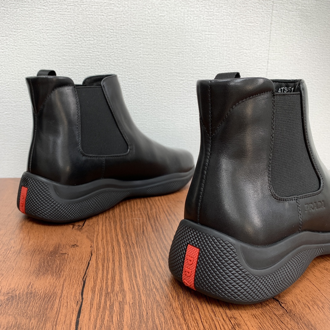 Prada/普拉达 21最新款男士中邦皮革羊毛短靴 21秋季秀场压轴款 重工打造精品 领先专柜款式强势首发 进口纳帕小牛皮面 皮质看细节 7