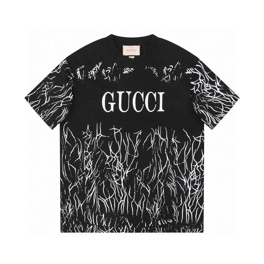 Gucci Kleidung T-Shirt Schwarz Drucken Unisex Baumwolle Frühling/Sommer Kollektion Kurzarm