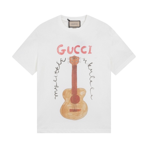 Gucci White Cotton Jersey T-Shirt with Ukulele Print - Spring Collection 1 Gucci White Cotton Jersey T-Shirt with Ukulele Print - Spring Collection