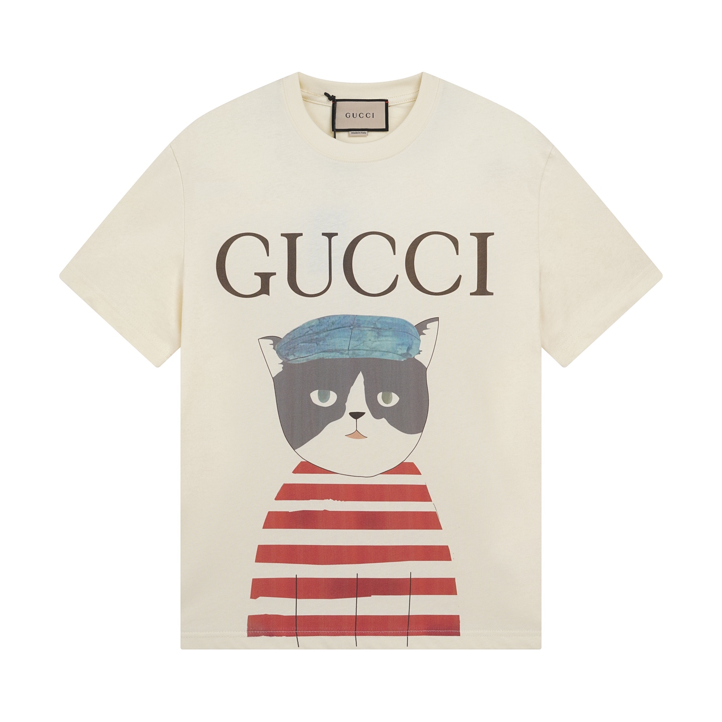 Gucci Cat Print T-Shirt, Casual Cotton Tee for Women, Short Sleeve Top