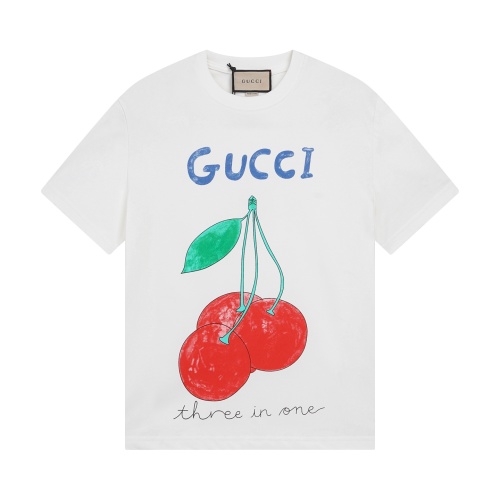 Gucci Women's White Cotton T-Shirt with Cherry Print - Casual Style 1 Gucci Women's White Cotton T-Shirt with Cherry Print - Casual Style