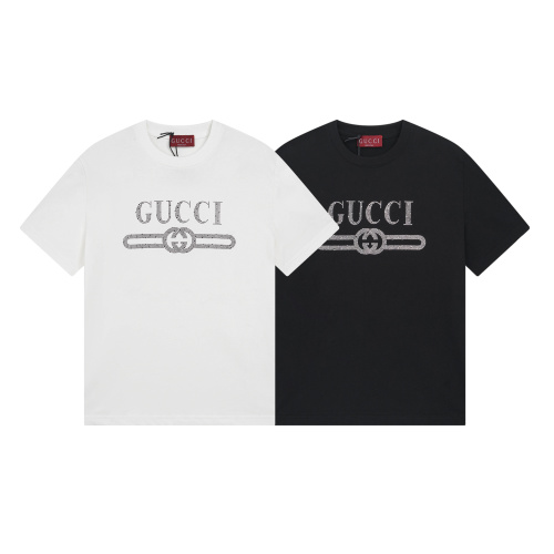 Gucci Rhinestone Logo T-Shirt, Spring Collection, Cotton, Black and White 1 Gucci Rhinestone Logo T-Shirt, Spring Collection, Cotton, Black and White