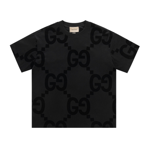 Gucci Flocked Pattern High Weight Cotton Short Sleeve T-Shirt - Black