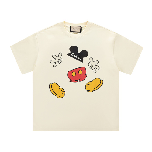 Gucci x Mickey Mouse Print Cotton T-Shirt Short Sleeve, Beige 1 Gucci x Mickey Mouse Print Cotton T-Shirt Short Sleeve, Beige
