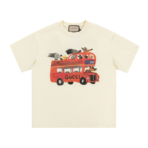 Gucci Cotton Jersey T-Shirt with Dogs on Bus Print, Short Sleeve, Relaxed Fit