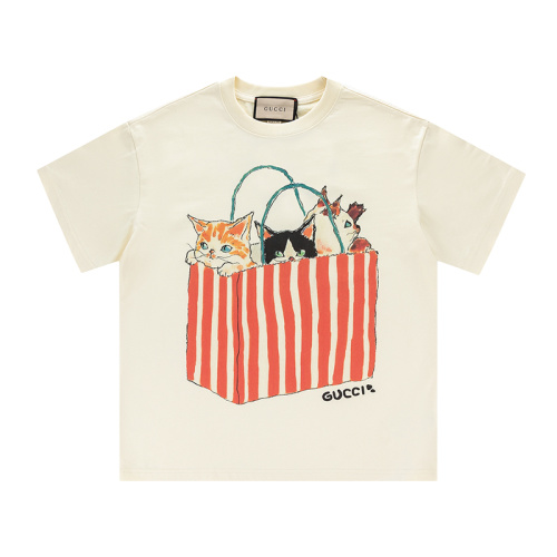Gucci Cotton T-Shirt With Cat Print - Short Sleeve, High Quality, Comfortable 1 Gucci Cotton T-Shirt With Cat Print - Short Sleeve, High Quality, Comfortable