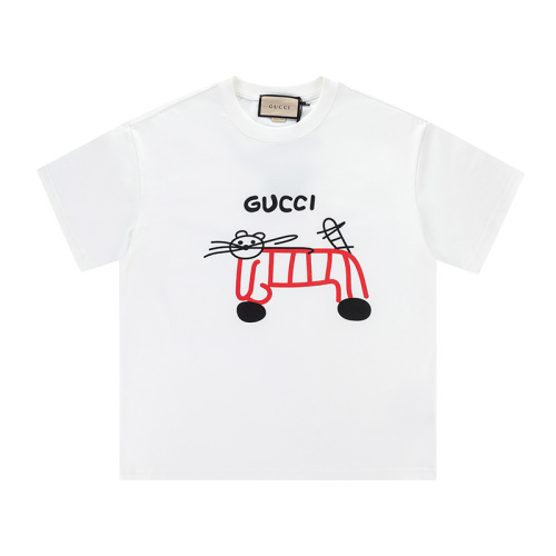Gucci White Cotton Jersey T-Shirt With Cartoon Animal Print Short Sleeve 1 Gucci White Cotton Jersey T-Shirt With Cartoon Animal Print Short Sleeve