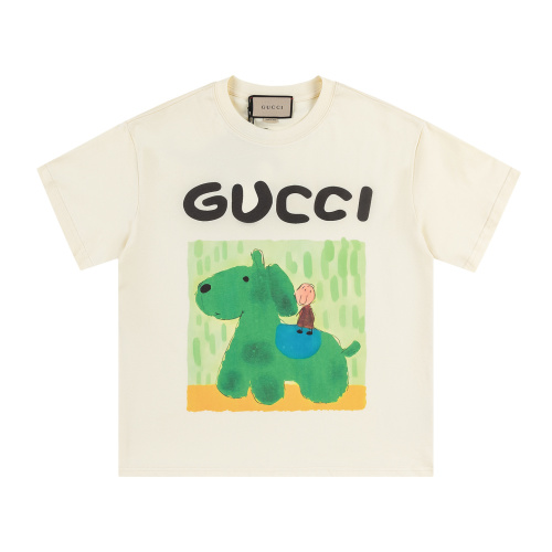 Gucci Men's Cartoon Print Heavy Cotton Short Sleeve T-Shirt - Apricot 1 Gucci Men's Cartoon Print Heavy Cotton Short Sleeve T-Shirt - Apricot