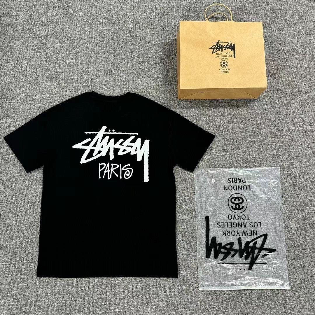 Stussy Clothing T-Shirt Black Printing Unisex Cotton Short Sleeve