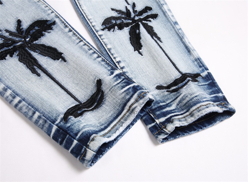 “Soft & Comfortable Jeans with Coconut-Tree Embroidery in Light Blue, Size S-XL” - 图片 8