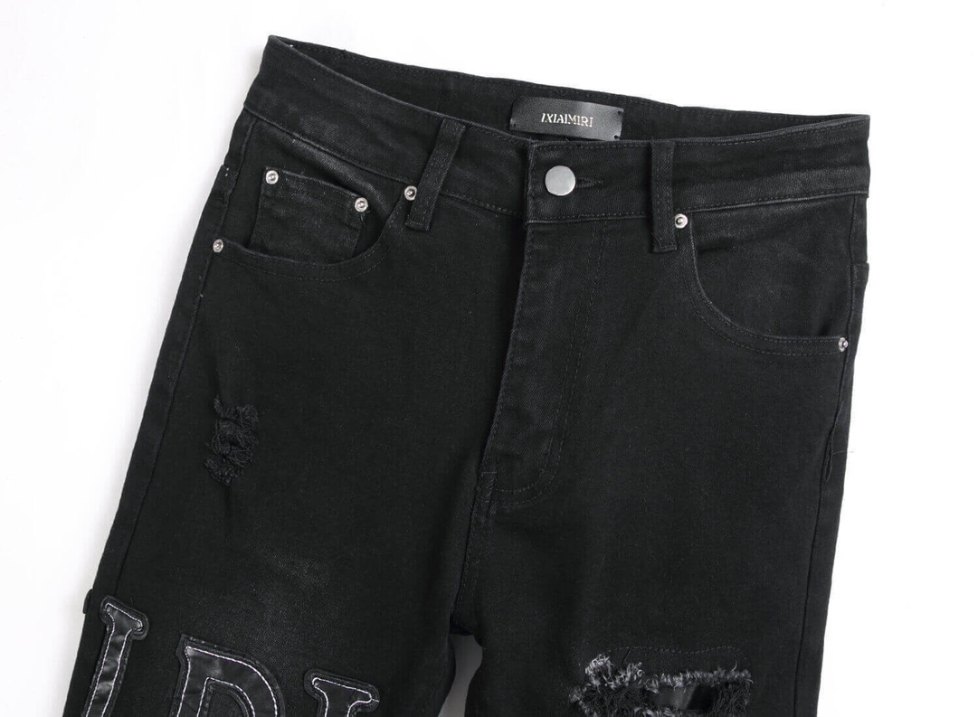 “Autonomous AMIRI Leather Embroidery Jeans: Soft, Comfortable, Hand-Coded Custom Logo Buttons” - 图片 8