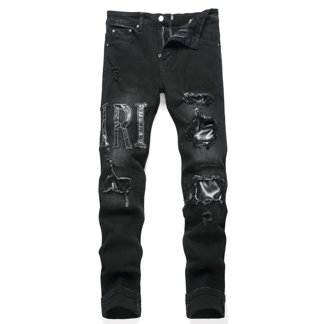 “Autonomous AMIRI Leather Embroidery Jeans: Soft, Comfortable, Hand-Coded Custom Logo Buttons” - 图片 1