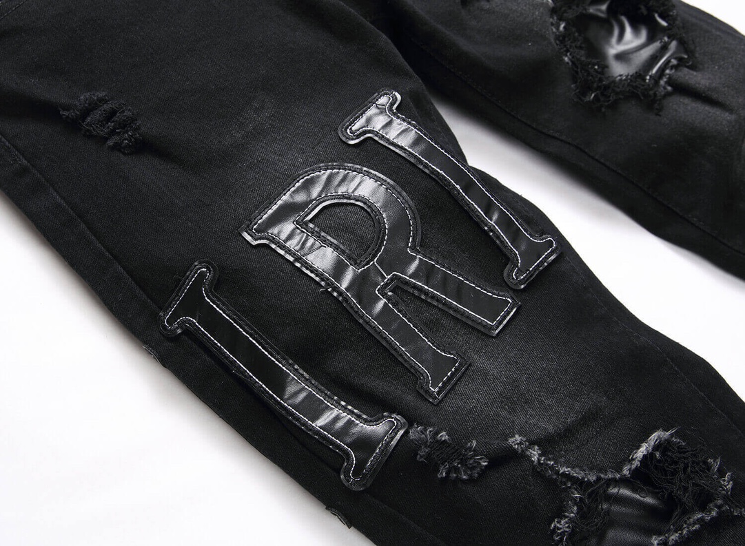 “Autonomous AMIRI Leather Embroidery Jeans: Soft, Comfortable, Hand-Coded Custom Logo Buttons” - 图片 3