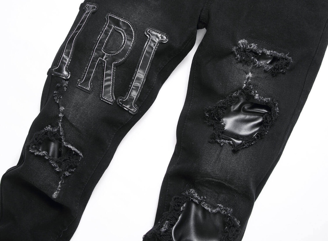 “Autonomous AMIRI Leather Embroidery Jeans: Soft, Comfortable, Hand-Coded Custom Logo Buttons” - 图片 6