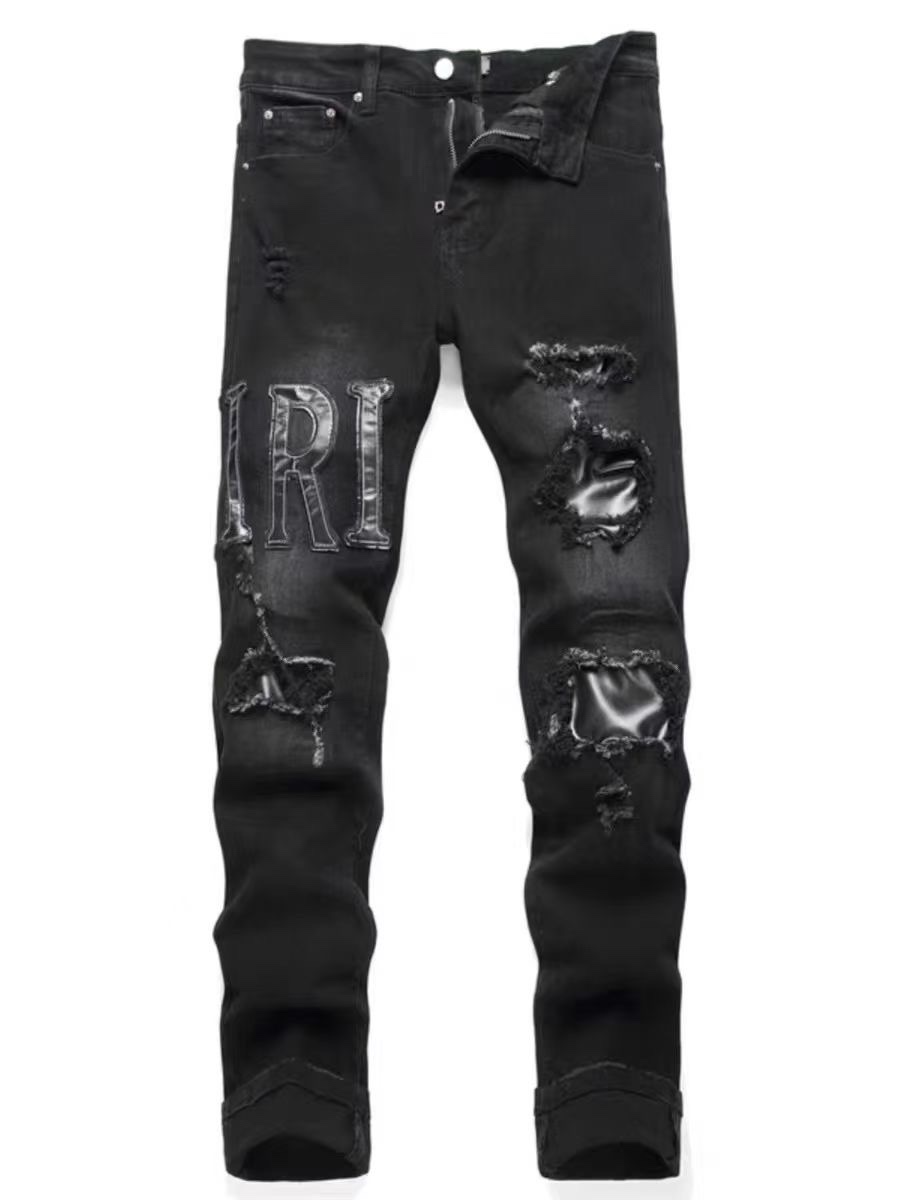 “Autonomous AMIRI Leather Embroidery Jeans: Soft, Comfortable, Hand-Coded Custom Logo Buttons” - 图片 9