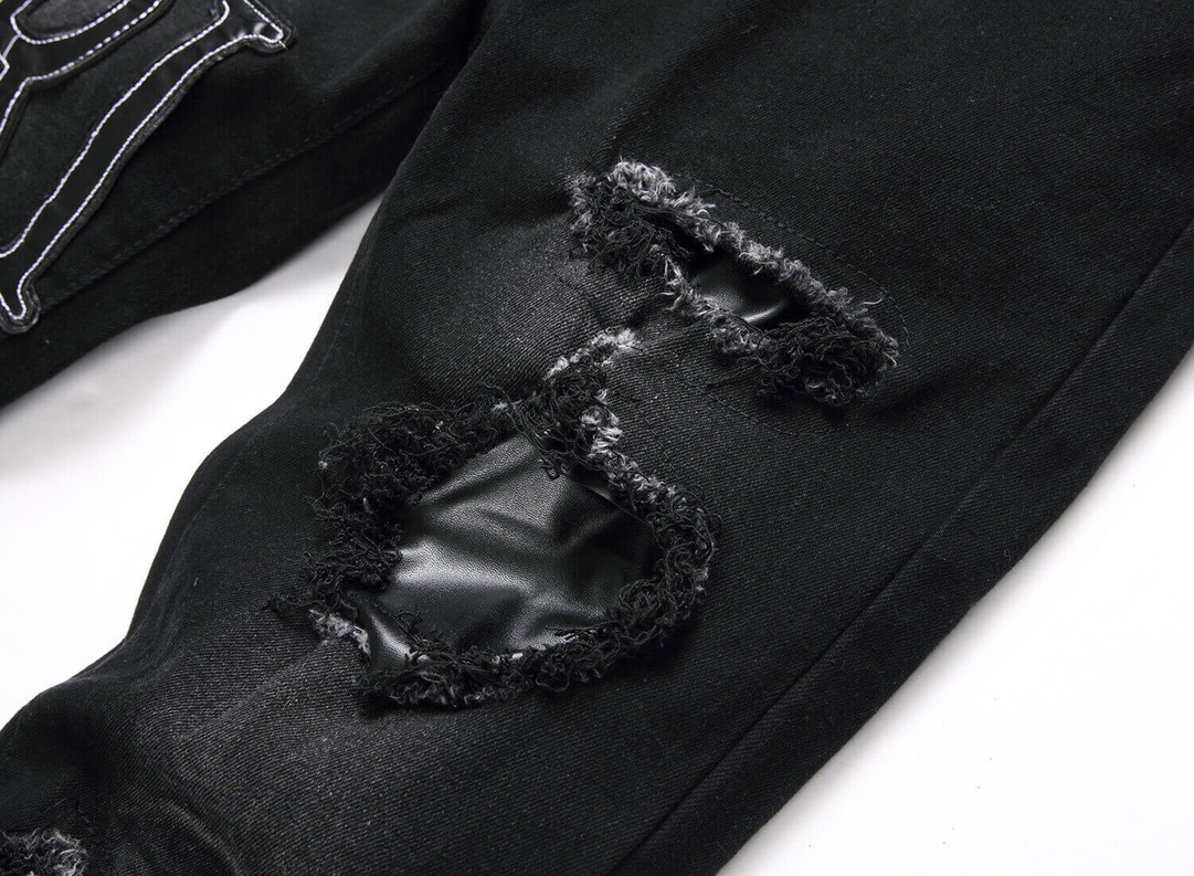 “Autonomous AMIRI Leather Embroidery Jeans: Soft, Comfortable, Hand-Coded Custom Logo Buttons” - 图片 4