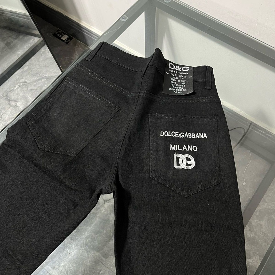 Luxurious DG Gold Embroidered Black Jeans: High Quality, Original Design, Perfect for Spring-Summer - 图片 2