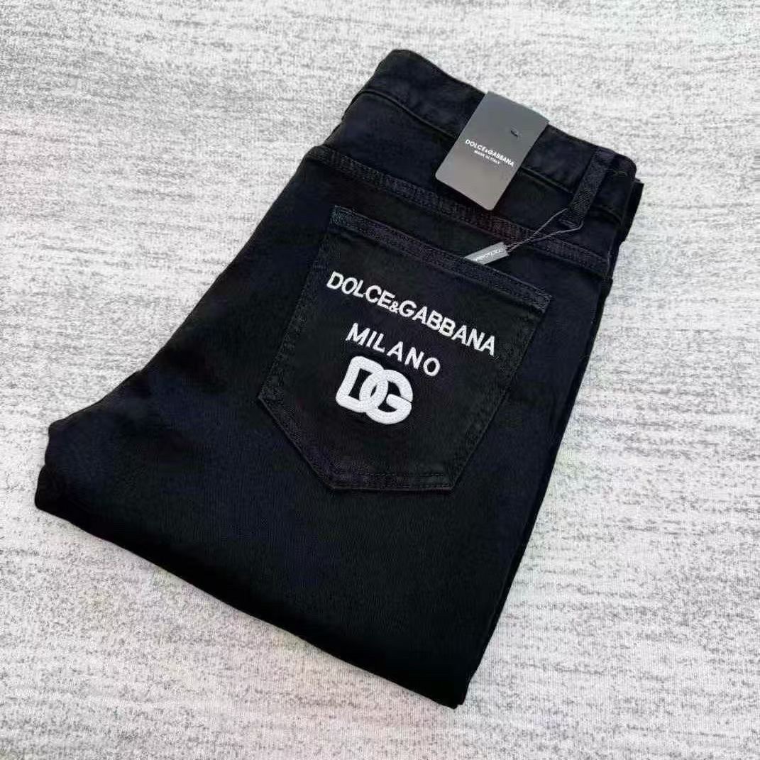 Luxurious DG Gold Embroidered Black Jeans: High Quality, Original Design, Perfect for Spring-Summer - 图片 4