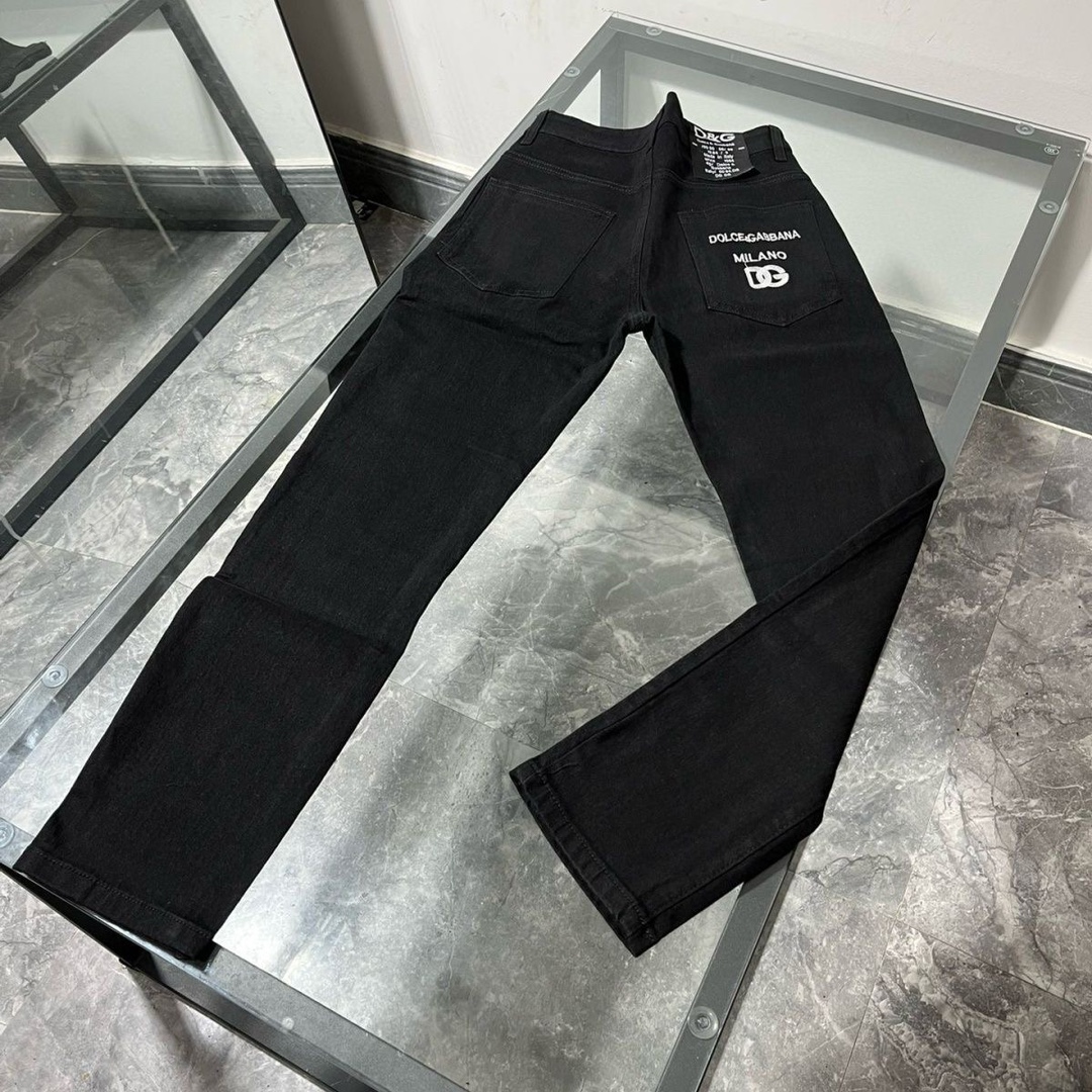 Luxurious DG Gold Embroidered Black Jeans: High Quality, Original Design, Perfect for Spring-Summer - 图片 1