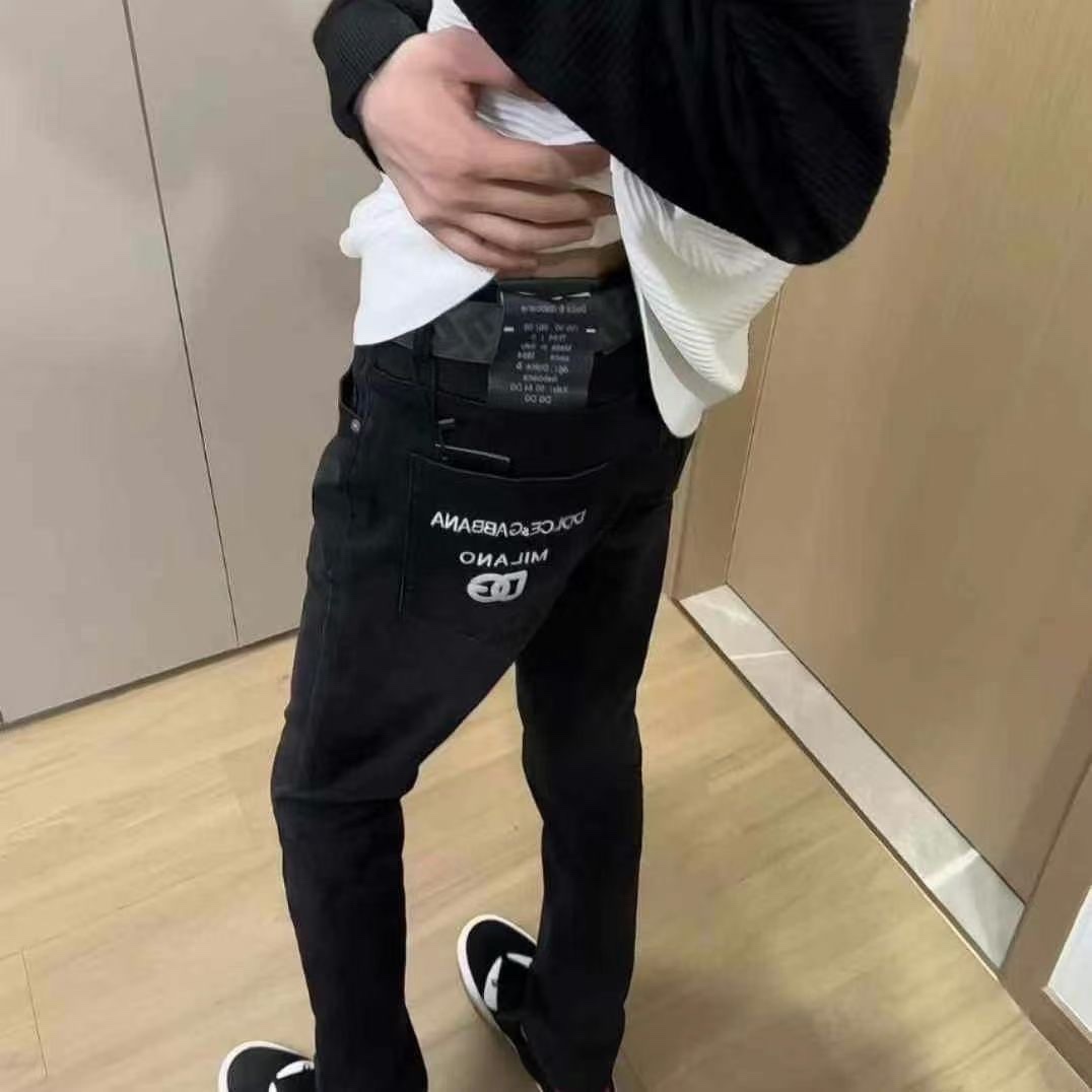 Luxurious DG Gold Embroidered Black Jeans: High Quality, Original Design, Perfect for Spring-Summer - 图片 6