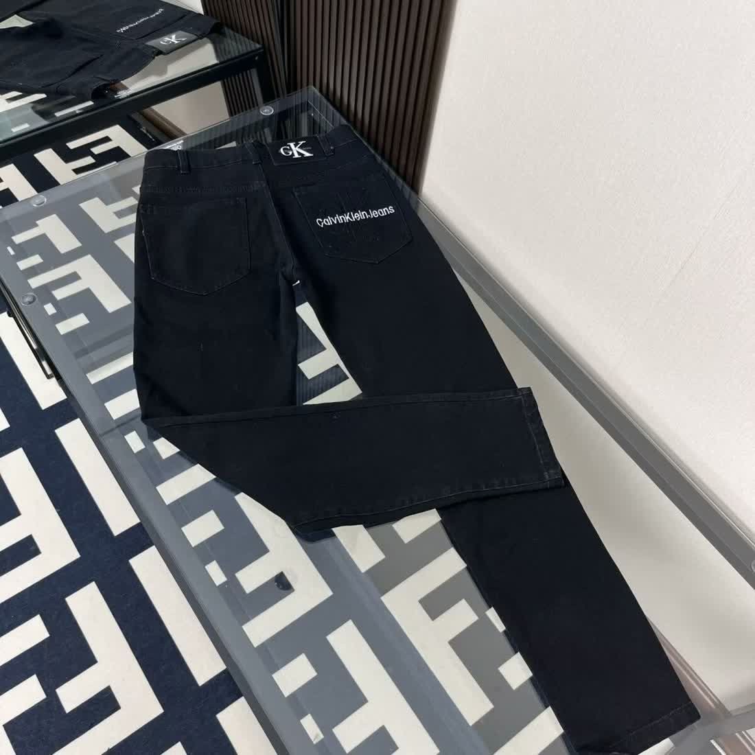 Luxurious CK Embroidered Black Jeans with High-end Details in Various Sizes